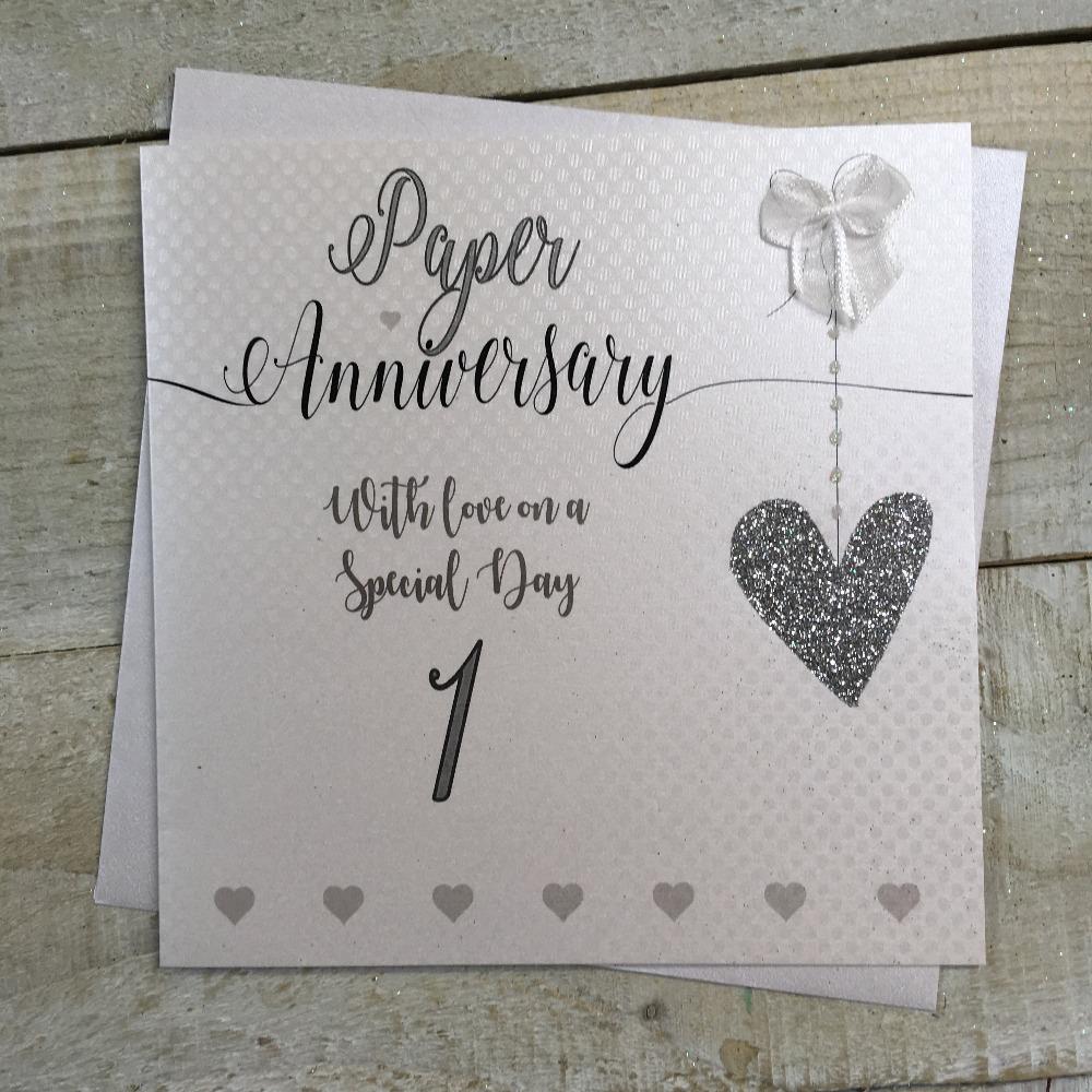 Anniversary Card - Paper / A Silver Heart With A White Ribbon