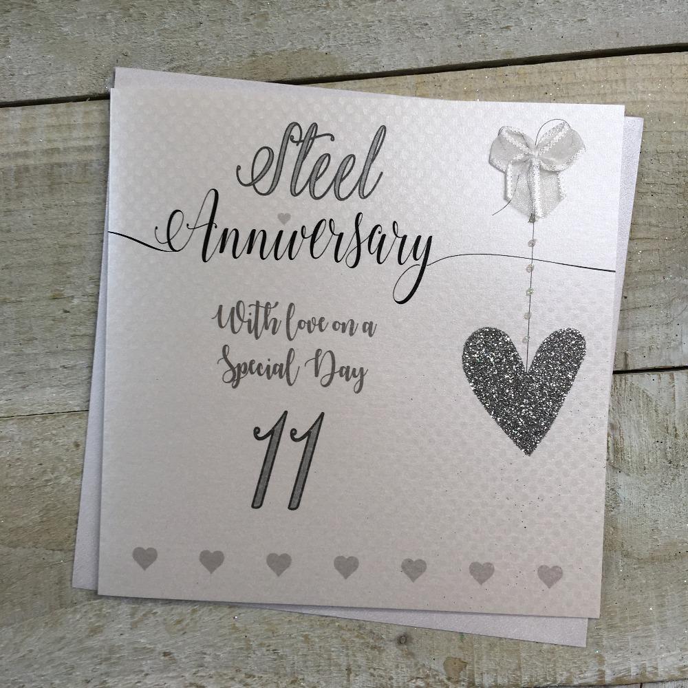 Anniversary Card- Steel / A White Ribbon & A Number 11