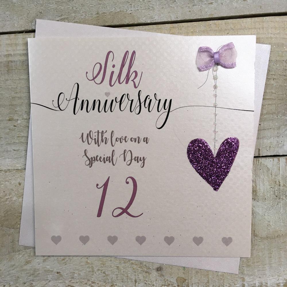 Anniversary Card - Silk / A Shiny Purple Heart & A Number 12