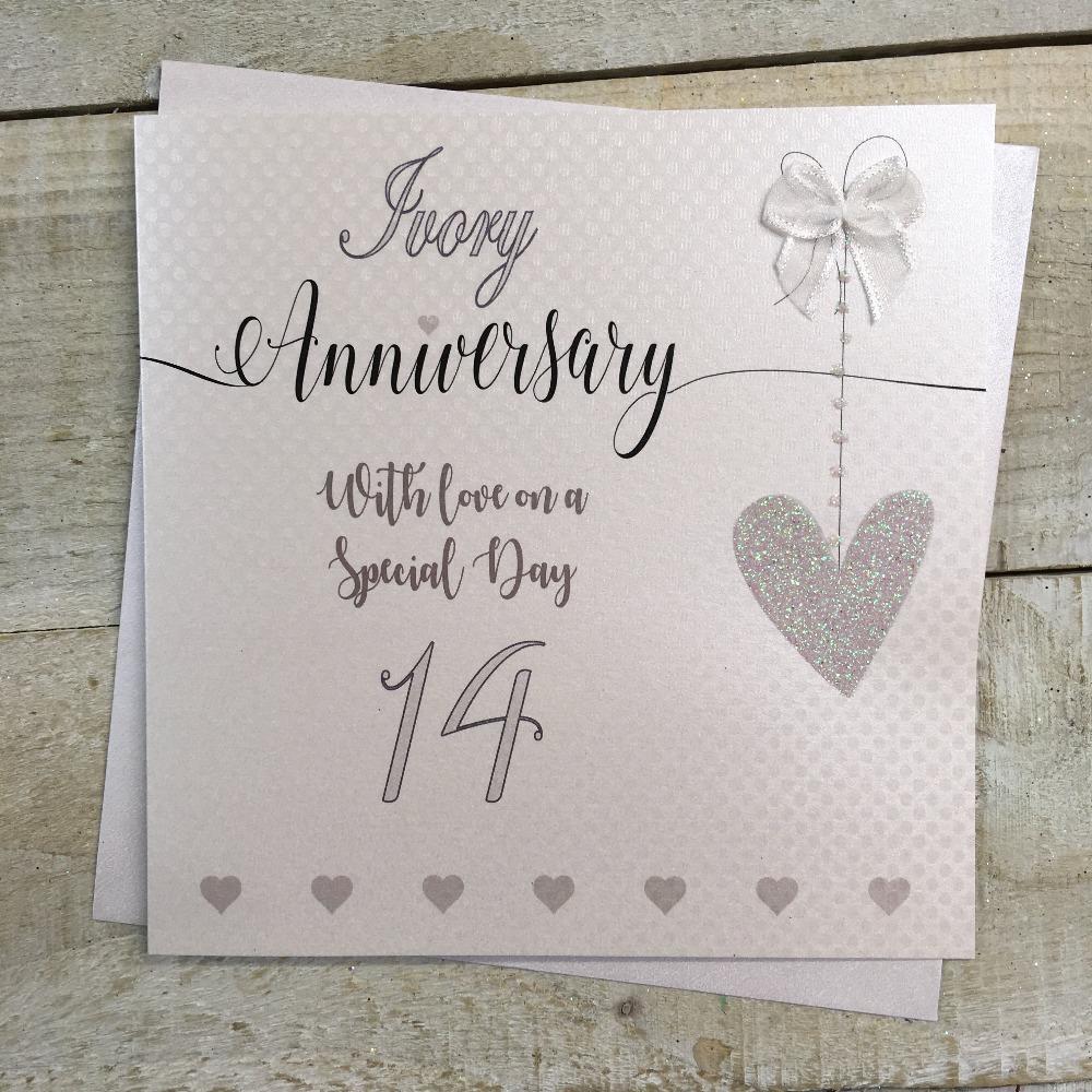 Anniversary Card - Ivory / A White Ribbon & A Number 14
