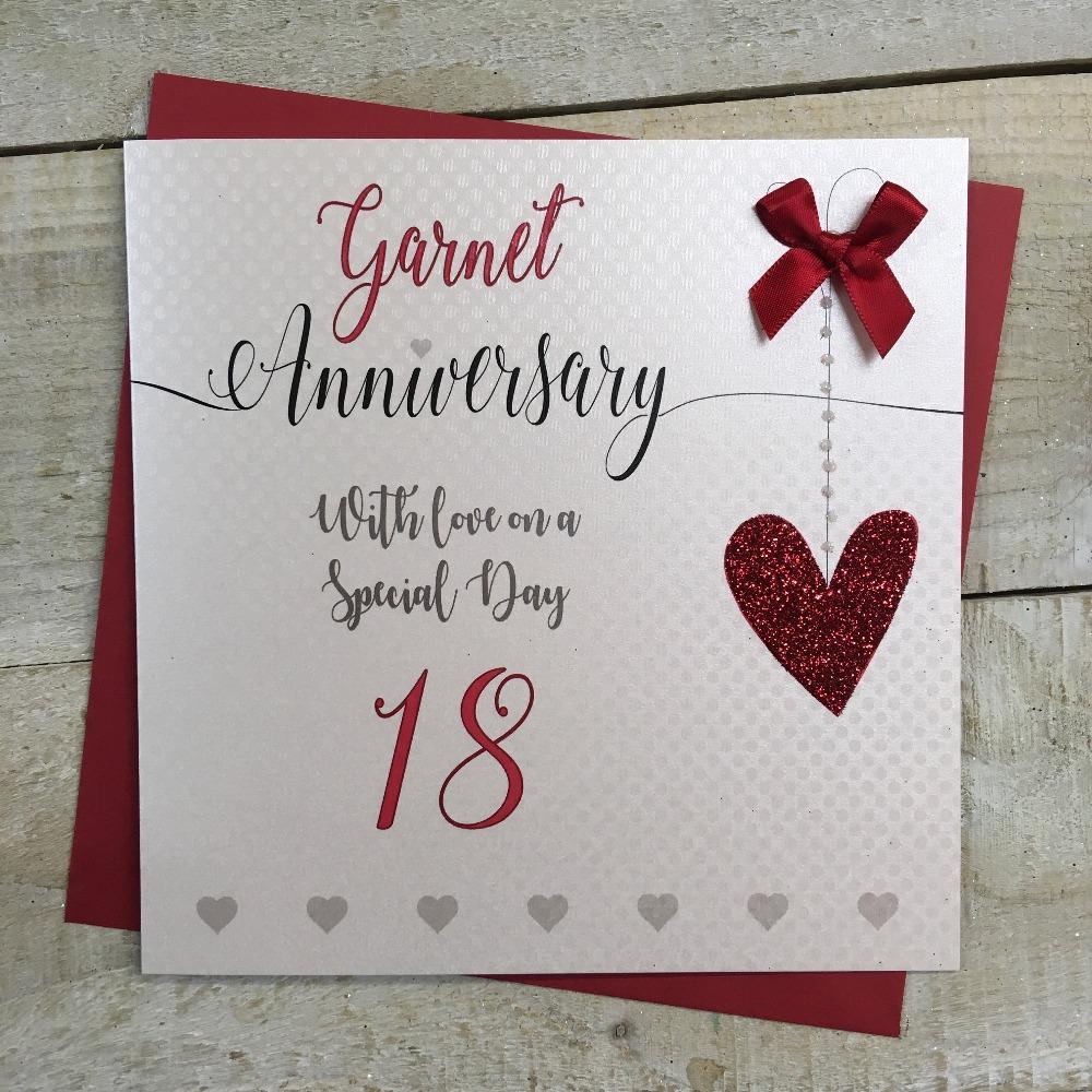 Anniversary Card - Garnet / A Ruby Heart & A Number 18