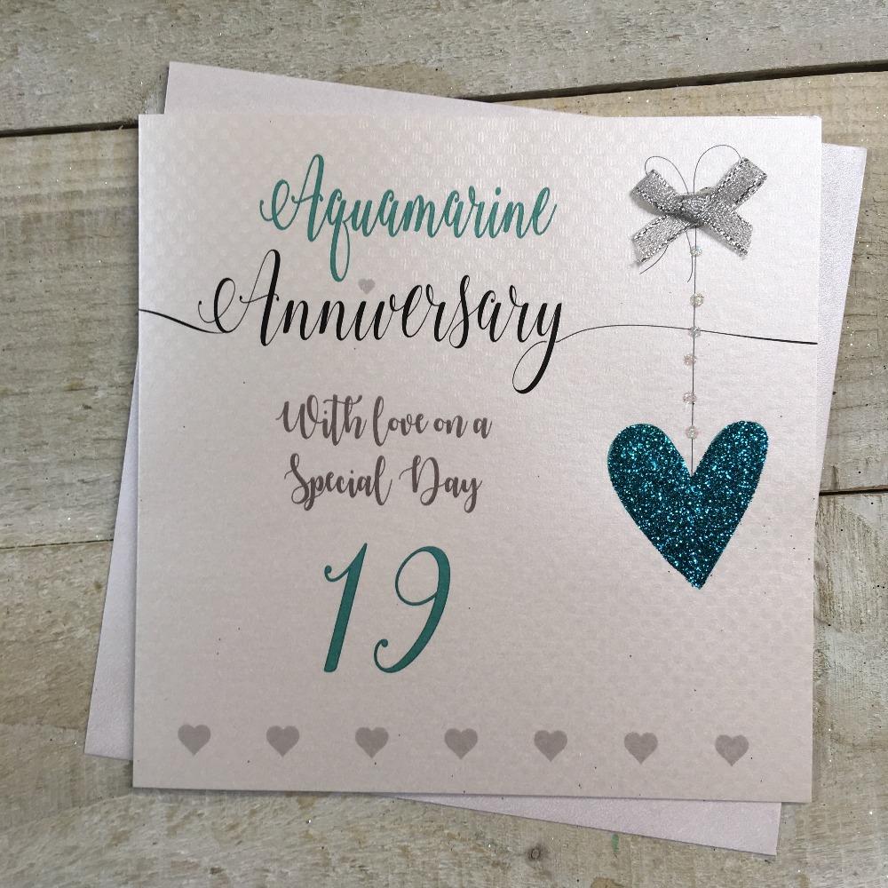 Anniversary Card - Aquamarine / A Silver Ribbon & A Number 19