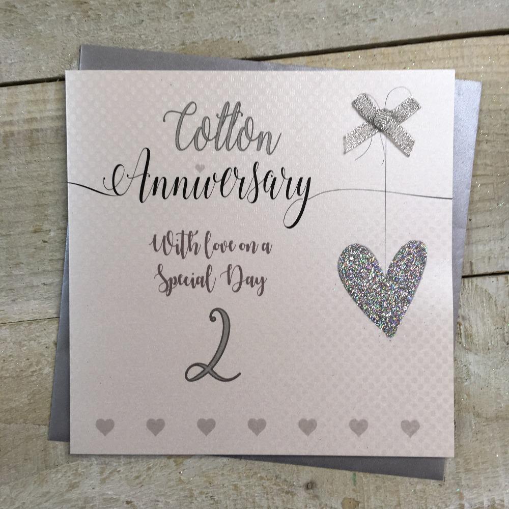 Anniversary Card - Cotton / A Silver Heart With A Shiny Ribbon