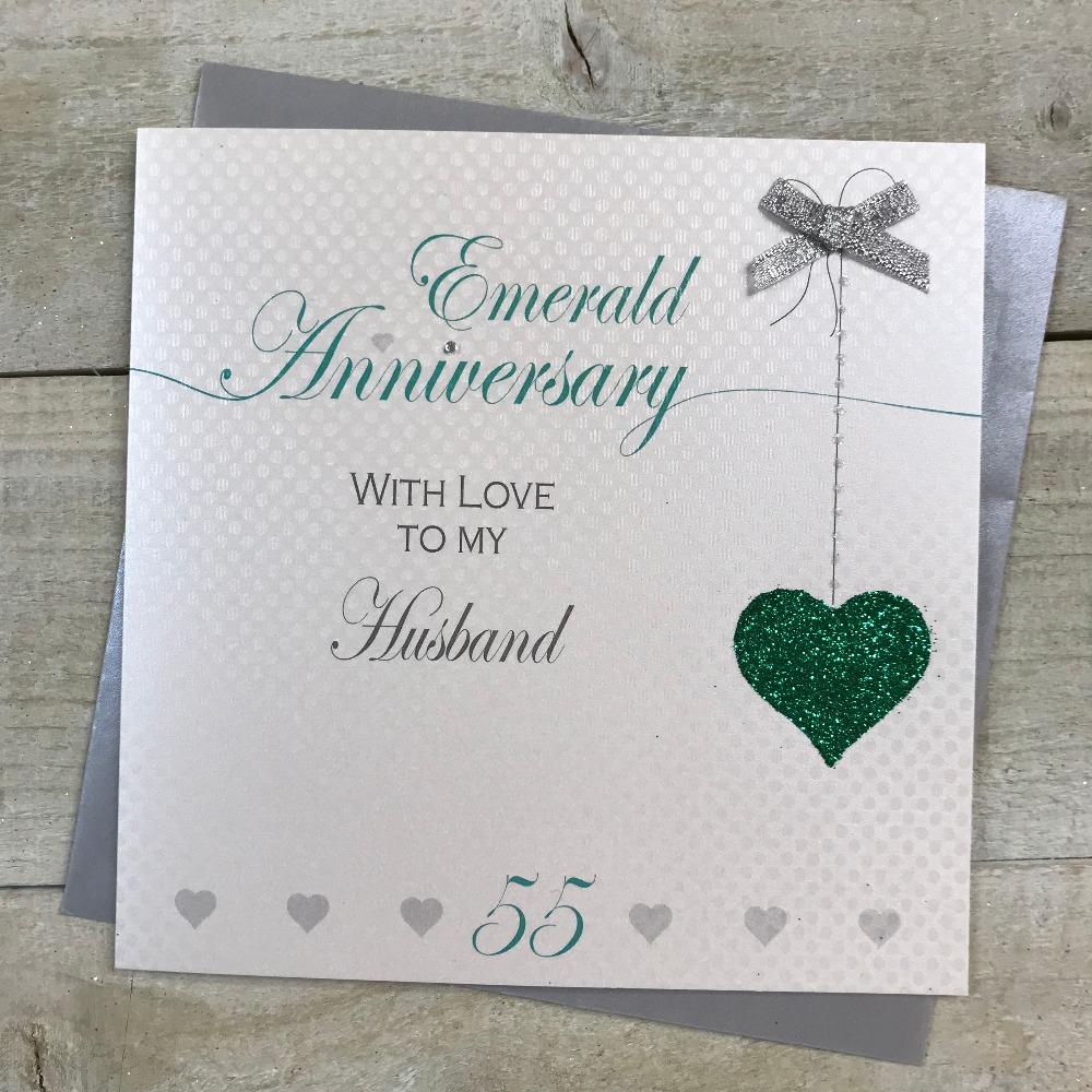 Anniversary Card - Husband / Emerald & A Shiny Green Heart