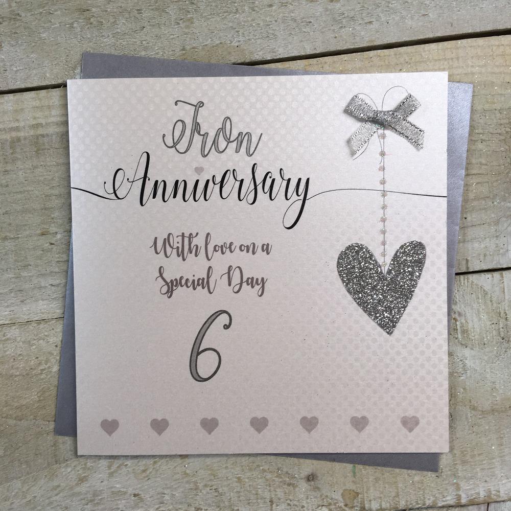 Anniversary Card - Iron / A Shiny Silver Heart & A Number 6