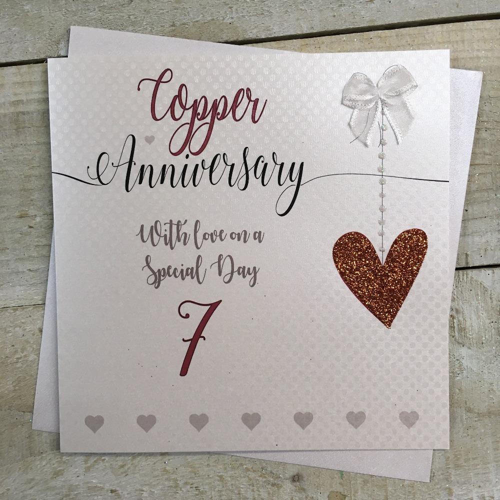 Anniversary Card - Copper / A Shiny Gold Heart & A Number 7