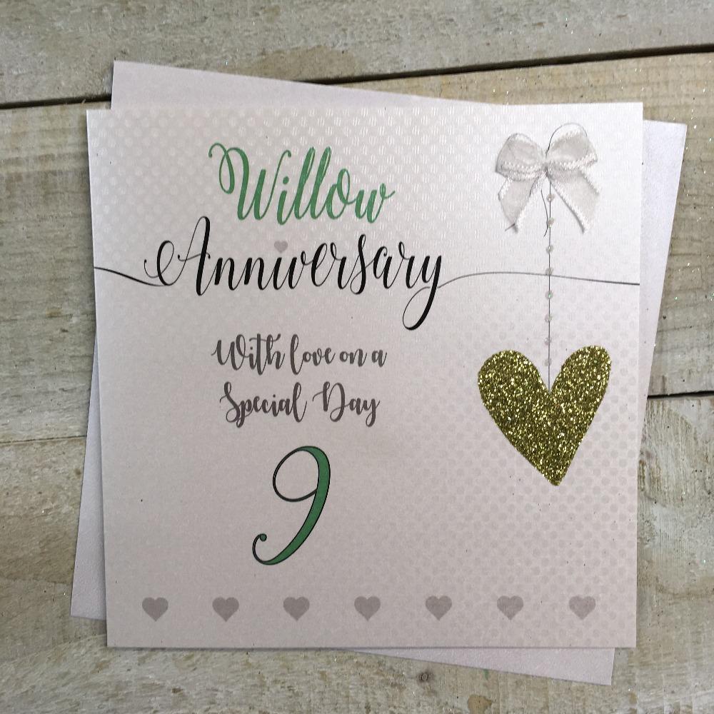 Anniversary Card - Willow / A White Ribbon & A Number 9