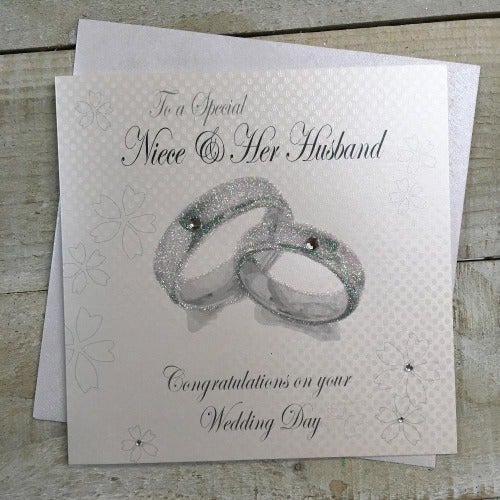 Wedding Card - Niece & Her Husband / Floral Design With Two Rings On It