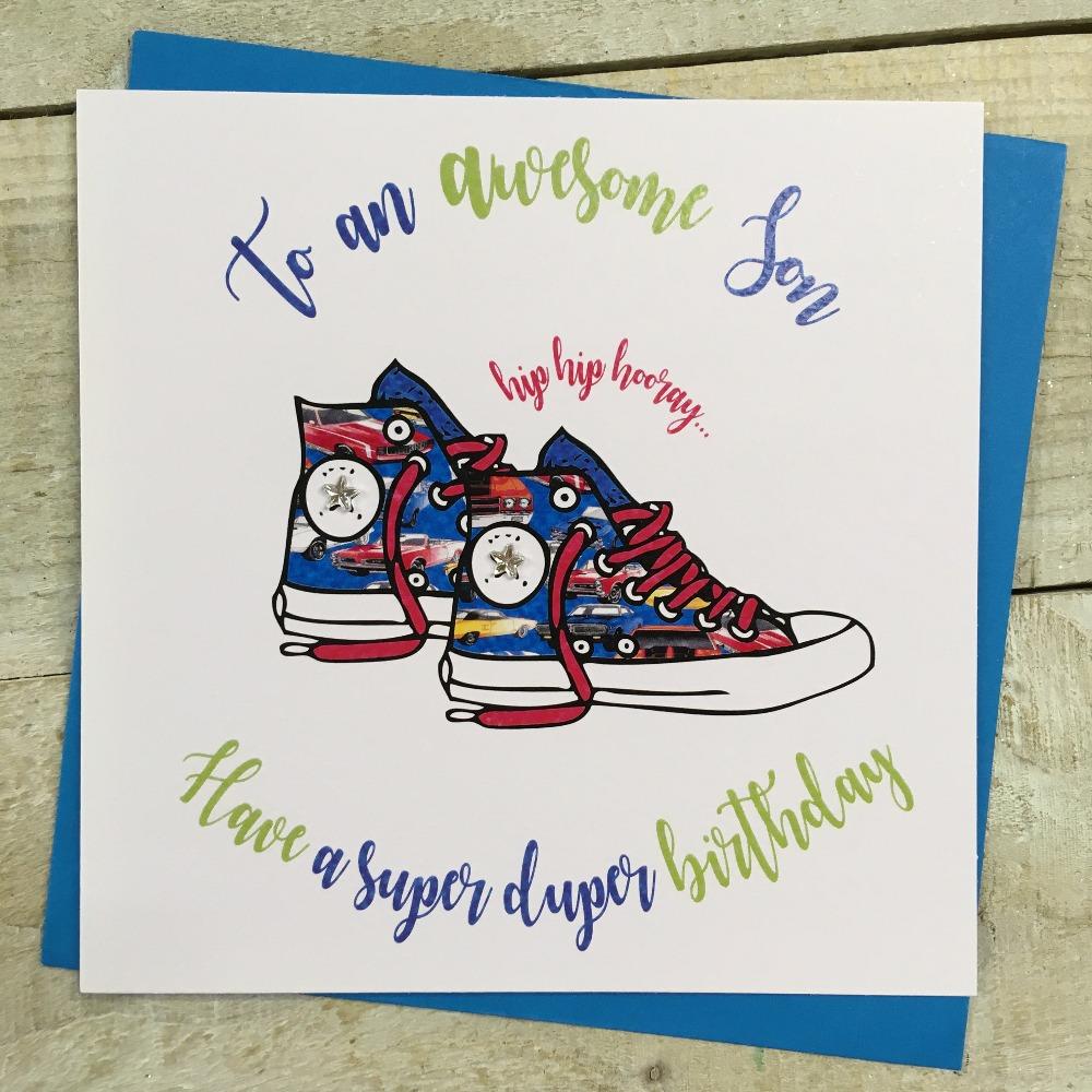 Birthday Card - Son / Have A Super Duper Birthday & Blue & Red Converse