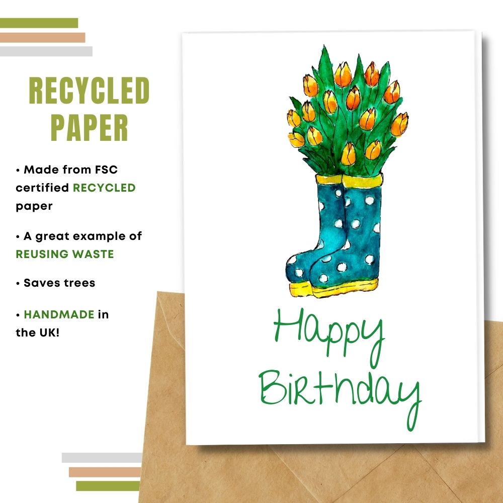 General Birthday Card - Boots & Flowers