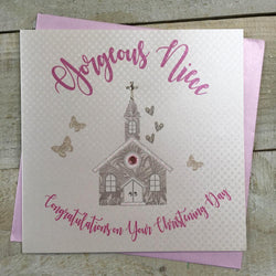 Christening Day - Niece / Three Gold Butterflies & A Pink Diamond