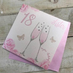 Age 18 Birthday Card - Sister / Two Gold Butterflies & 18