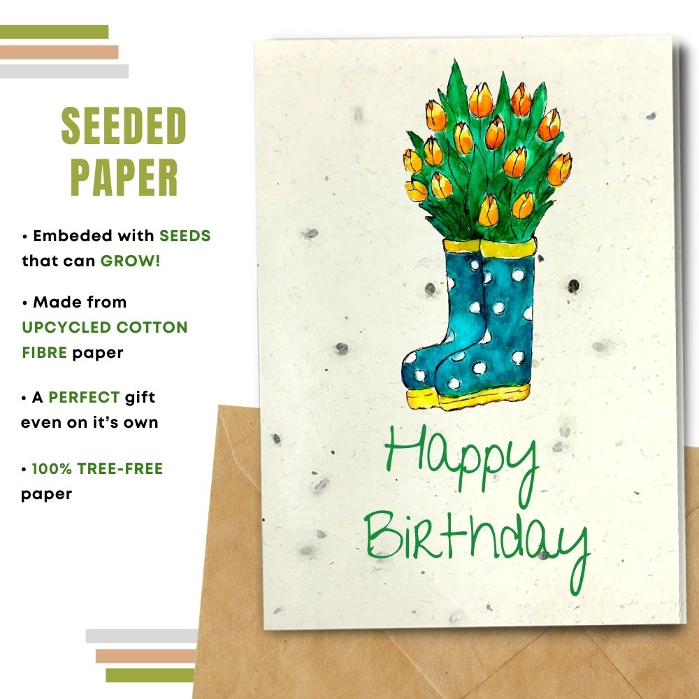 General Birthday Card - Boots & Flowers