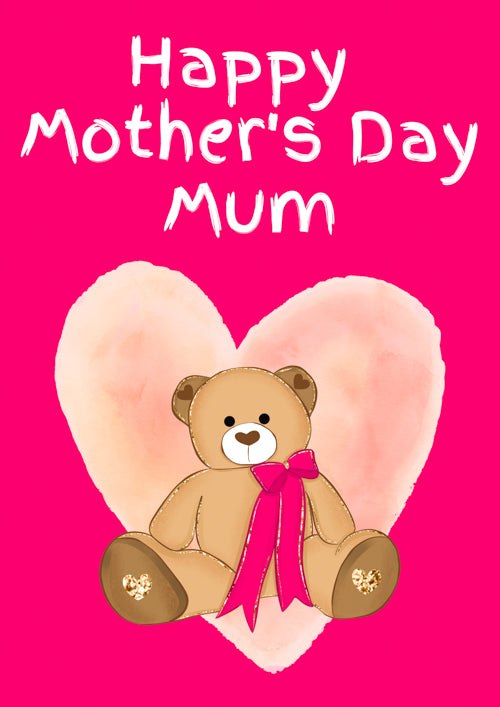 Mum Mothers Day Card Personalisation - Teddy Love Heart