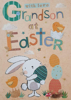 Easter Card - Grandson / Bunny And Easter Eggs