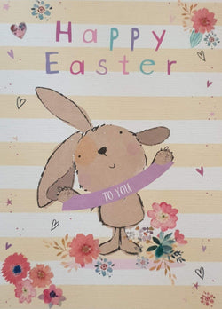 Easter Card - To You / Cute Bunny & Flowers