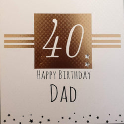 Birthday Card - Dad - 40th Birthday  / "40" Inside Gold Square with Two Silver Stars