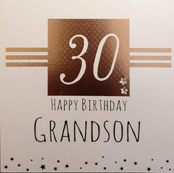 Birthday Card - Grandson - 30th Birthday / "30" inside Gold Square & Stars