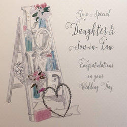 Wedding Card - Daughter & Son-in-Law / "Love" Spelled out Alongside Items on Ladder