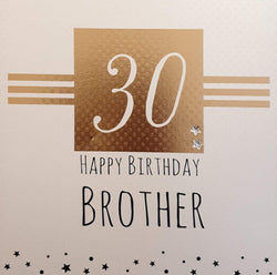 Birthday Card - Brother - 30th Birthday / "30" In Gold Square with Stripes & Stars