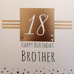 Birthday Card - Brother - 18th Birthday - "18" In Gold Square with Stripes & Stars