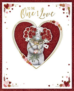 One I Love Valentines Day Card - Inside Of The Red Glitter Heart Teddy Holding Two Bunches Of Roses