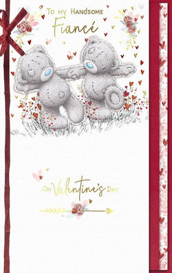 Fiance Valentines Day Card - To My Handsome Fiance / Teddy Bears Holding Hands
