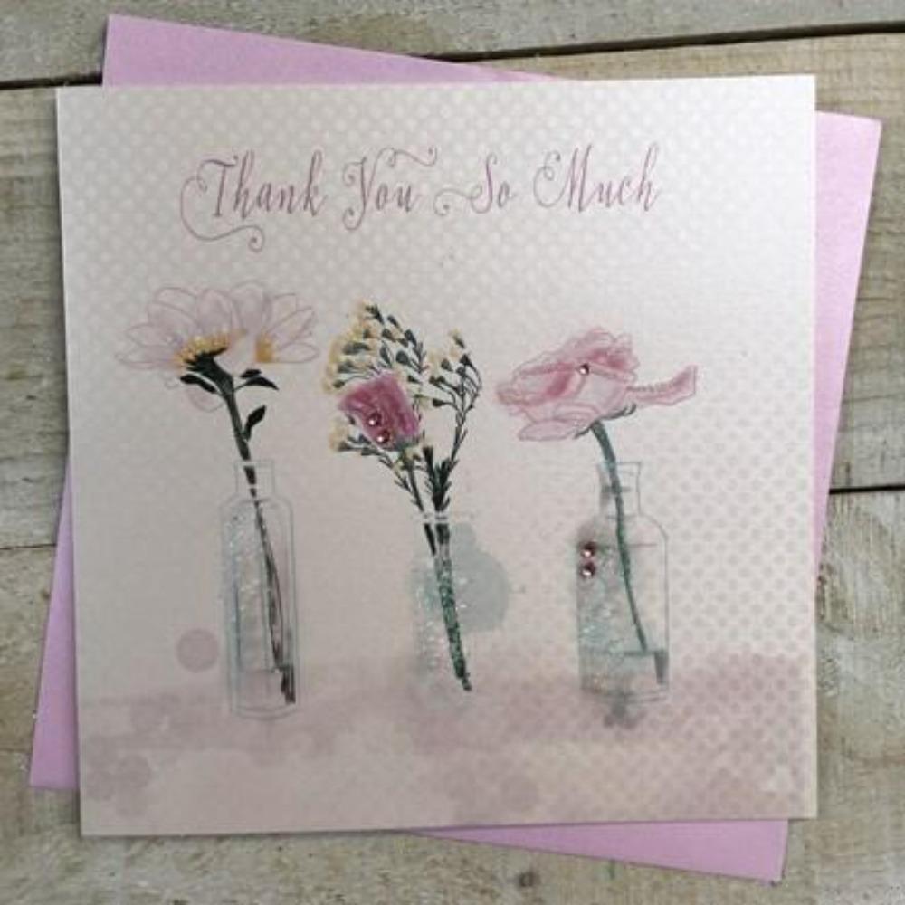 Thank You Card - Three Vases With Pink Flowers