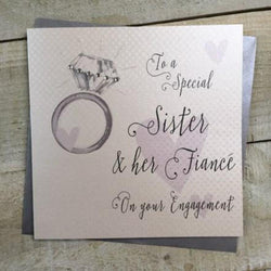 Engagement Card - Sister & Her Fiance / Four Pink Hearts & An Engagement Ring