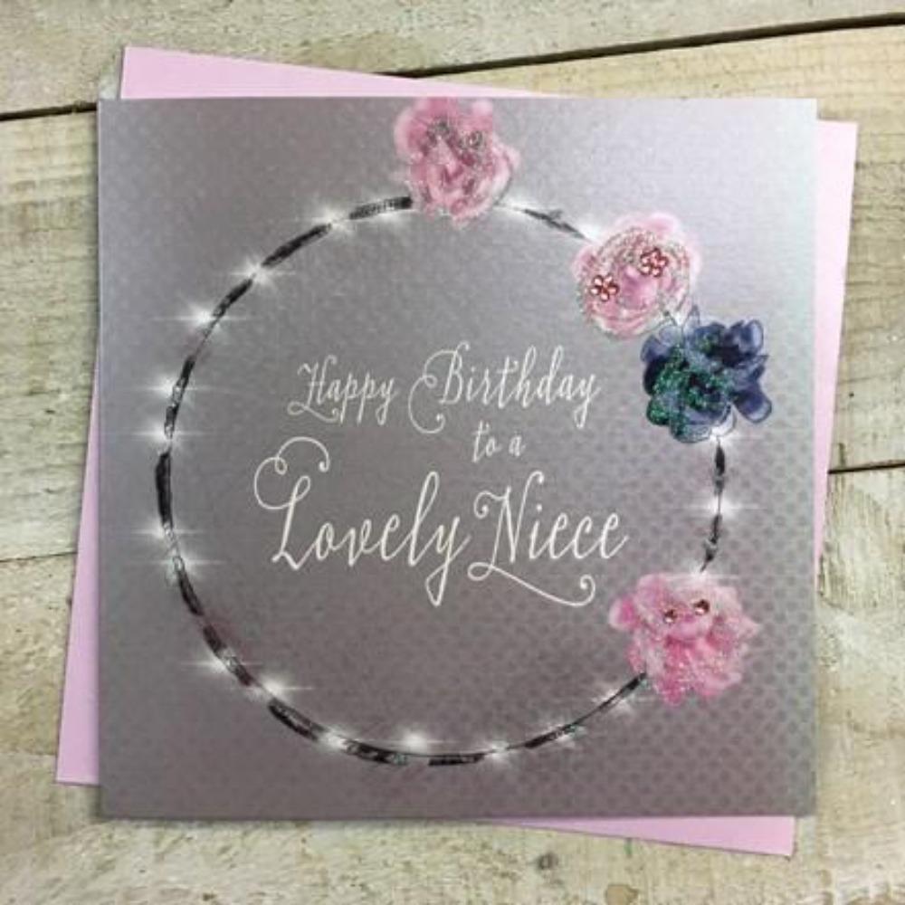 Birthday Card - Niece / Fairy Light Ring & Fabulous Flowers