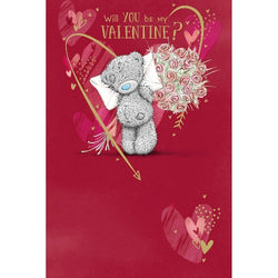 General Valentines Day Card - Will You Be Me Valentine? / Teddy Holding Letter & Bouquet