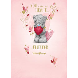 General Valentines Day Card - You Make My Heart Flutter / Teddy Bear & Arrow in Heart