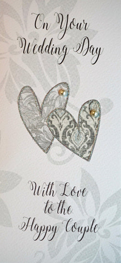 Wedding Card - General / With Love & Two Hearts With Pearls