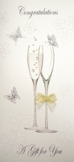 Congratulations Card - General / Two Wine Glasses With Butterflies