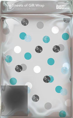 Gift Wrap - Flat Wrap / Spots On Grey Background - Set Of 2 Sheets + 2 Matching Tags