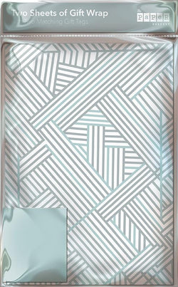 Gift Wrap - Flat Wrap / Silver Mosaic - Set Of 2 Sheets + 2 Matching Tags