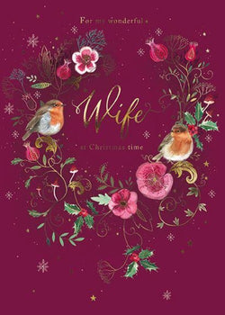 Wife Christmas Card - Wonderful Robins