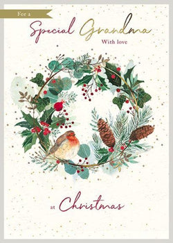 Grandma Christmas Card - Robin Wreath