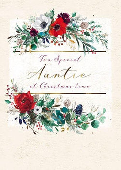 Auntie Christmas Card - Floral Greetings