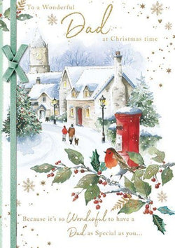 Dad Christmas Card - Snowy Robin