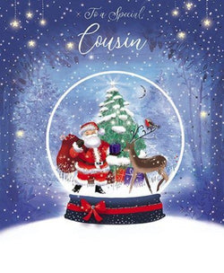 Cousin Christmas Card - Santa Snowglobe