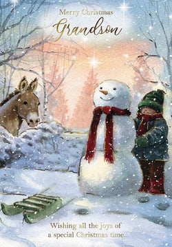 Grandson Christmas Card - Building A Snowman