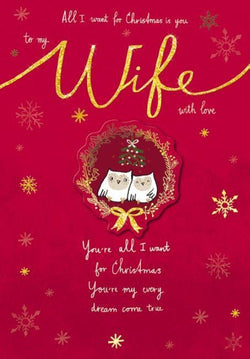 Wife Christmas Card - Owls In Wreath