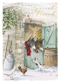 Special Friend Christmas Card - Stable Donkey
