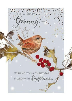 Granny Christmas Card - Wren On Holly