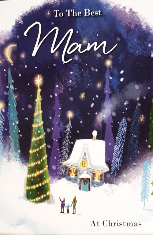 Mam Christmas Card - Joy and Happiness - Snowy House