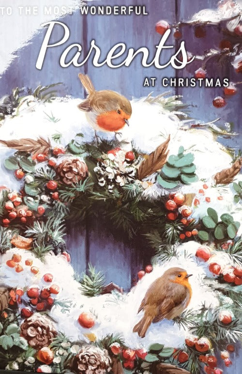 Snowy fir wreath and two Birds