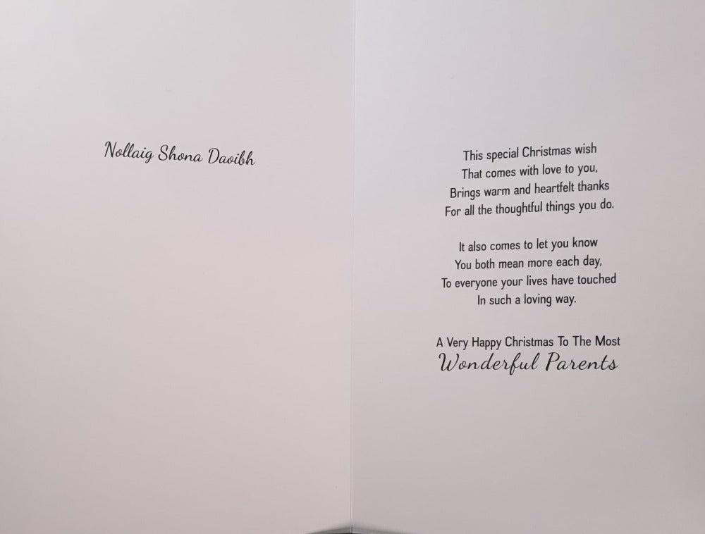 Parents Christmas Card - In such a loving way / Snowy fir wreath and two Birds