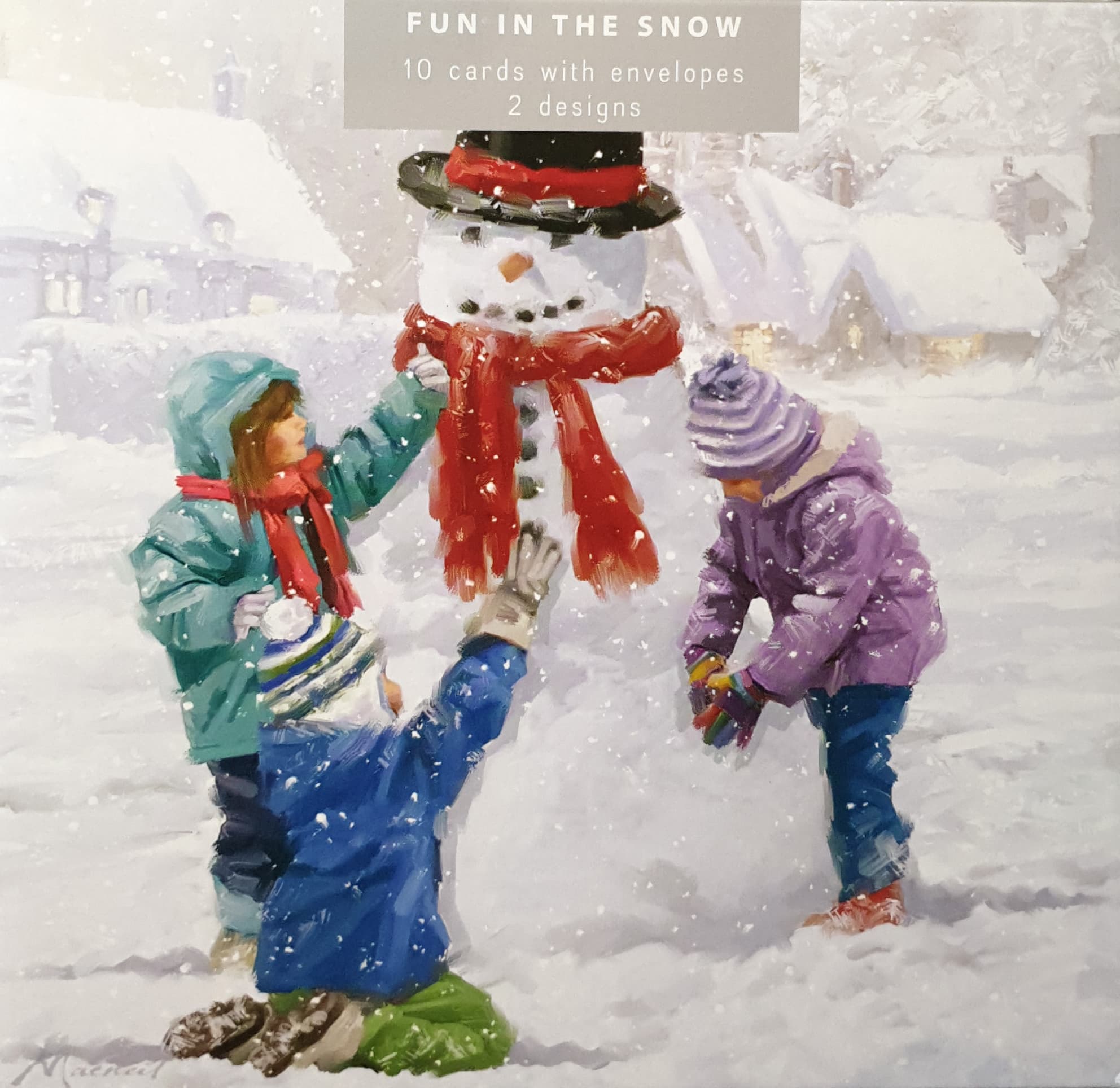 Charity Christmas Cards - 10 Cards with Envelopes / 2 Designs - Fun in the Snow