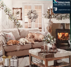 Charity Christmas Card (In Irish & English) - Pack of 8 Large Size / Children's Health Foundation - Dogs Sleeping on Sofa